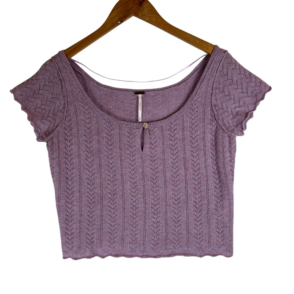 Free‎ People 100% Cashmere Pointelle Knit Crop Top Lavender Purple OB2317388 M